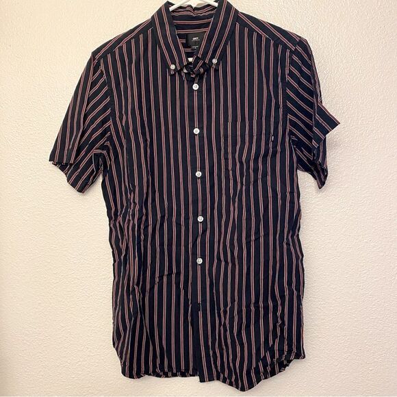 Obey 100% cotton Button Down stripe blue red casual Short Sleeve Shirt -S - Picture 1 of 7